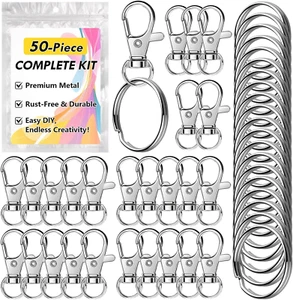 50 PCS Keychain Making Kit with Lobster Claw Clasps & Key Rings – Keychain Clip - Picture 1 of 7