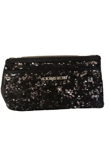 Victoria's Secret Black and Silver Glittery Makeup Pouch, 2 pockets - Picture 1 of 7