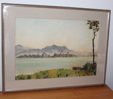 Bild Chiemsee Fraueninsel Aquarell 1941 - R. Egger-gerahmt Holz braun 47x62cm