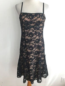 LAUNDRY Shelli Segal Sleeveless Dress Fit/Flared Black Lace Over Peach Size 4 - Picture 1 of 12