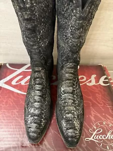 WOMENS LUCCHESE BLACK EXOTIC BRUSHED GLITTER PYTHON COWBOY BOOTS 8.5 B USA MADE - Picture 1 of 17