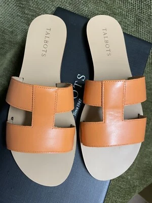 NUEVO EN CAJA Sandalias Talbots Hannah Nectarina Cuero Deslizables Talla 7 Coral/Naranja Sin Cordones Foto 1 de 4