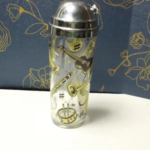 Raro Mid Century Hazel Atlas Instrumento Musical Motivo Vidrio Coctelera - Imagen 1 de 10