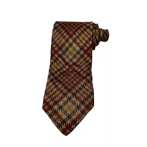 VTG ABERCROMBIE & FITCH Tie 100% Silk Hand Made IN THE USA 90's Brown Tan Plaid - Picture 1 of 9
