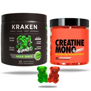Kraken Preworkout Gummies and Creatine Gummies Twin Pack, Caffeine,  Taurine - Picture 1 of 15
