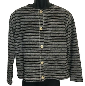 Norton Studio Women’s Black White Striped Button Up Cardigan Sweater Size Small - Picture 1 of 4