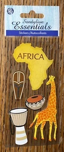 Essentials Africa Map Mask Giraffe Potery Travel Vacation 3D Scrapbook Stickers - Picture 1 of 3