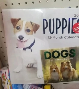 2025 12 Month Puppies Wall Calendar AND Mini Dogs Wall Calendar 2 Pk - Picture 1 of 3