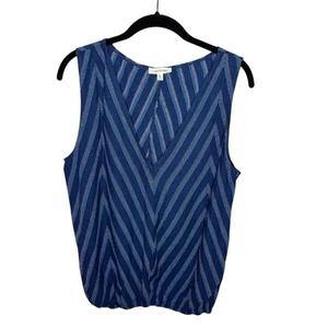 Max Studio size large blue pink embroidered stripe v-neck wide strap tank top - Picture 1 of 6