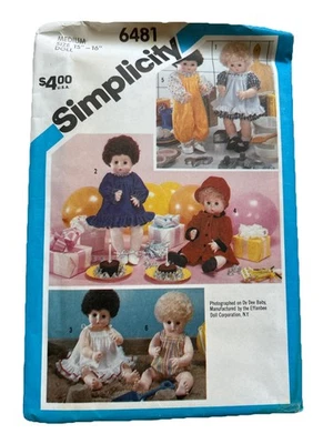 CRAFTS PRECUT SIMPLICITY 6481 SEWING PATTERN DOLL CLOTHES Size M 15" 16" - Image 1 of 4