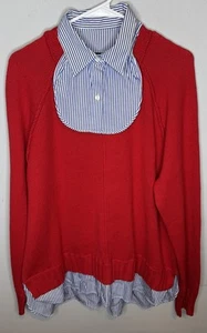 Damen Ralph Lauren Black Label Bluse XXL Rot Strick Langarm Gestreift Kragen  - Bild 1 von 7