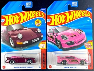 2025 HOT WHEELS PORSCHE 911 GT3 RS PINK, RED Porsche 911 Turbo Cabriolet Lot 2 - Picture 1 of 14