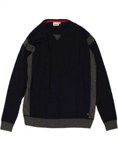 ELLESSE Mens Crew Neck Jumper Sweater Medium Navy Blue Colourblock Acrylic LE08 - Picture 1 of 3