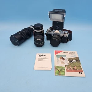 Canon AE-1 35mm Film Camera w/ 50mm F/1.8 28mm F/2.8 Lens and Vivitar 3500 - Picture 1 of 20