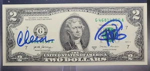 Cheech & Chong Doble Firmado Autografiado $2 Sin Circular Bill Beckett Testigo - Imagen 1 de 5