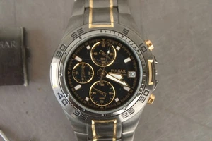 Pulsar VD67-X002 Chronograph 100M Black Dial Stainless Steel Mens Watch AS-IS #3 - Picture 1 of 4