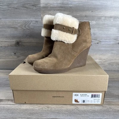 UGG Antonia 1006143 Mujer Piel Puño Cuña Tacón Botines Gamuza Talla 8 Foto 1 de 4