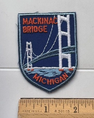 Mackinac Suspension Bridge Michigan Upper Peninsula Souvenir Blue Patch Badge - Image 1 of 3