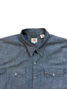 Levi’s Mens Blue Grey Denim Western Snap Pearl Regular Fit Shirt - Size XL - Picture 1 of 10