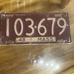 1948 Massachusetts License Plate Tag 103-679 Vintage Collector Car Tag Patina - Picture 1 of 2