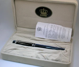 RARE DUKE 379 FOUNTAIN PEN IN ORIGINAL BOX - BLACK WITH BLUE ENAMEL - BEST OFFER - Picture 1 of 21