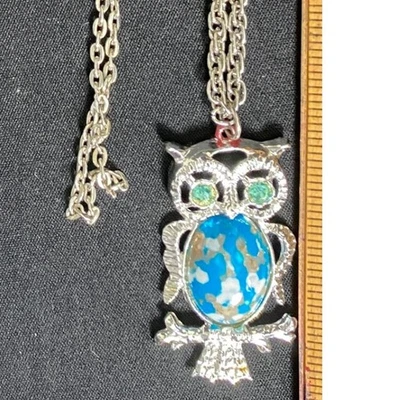Collar Colgante Búho Tono Plata Ojos de Piedra Azul Cadena Joyería Mujer Foto 1 de 3