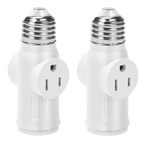 2X 3 Prong E26 E27 Light Socket to Plug Adapter 2/3 Prong Outlet Light Bulb Plug - Picture 1 of 15