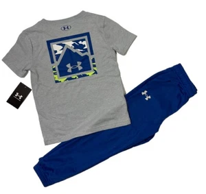 Under Armour Boys Size 5 Therma Pants Tee Shirt Top Set NWT Royal Blue NEW - Picture 1 of 6