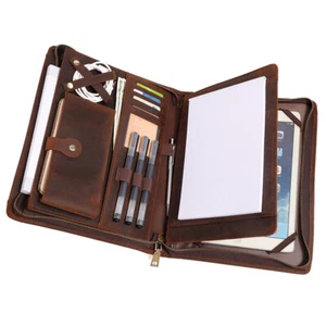 Genuine Leather Portfolio Business Organizer Folder Tablet Case Cover For iPad - Picture 1 of 14