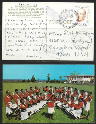 1974 Paquebot Marking, Apia, Western Samoa (28 NV) Norway stamp on ppc Cover