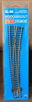HO Scale - PECO STREAMLINE SL-86 INSULFROG Code 100 Large Radius Curved R/H T/O - Image 1 of 2
