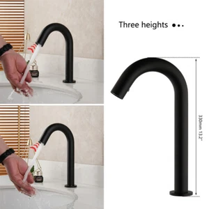 Matte Black Sensor Touchless Bathroom Sink Faucet Free Hands Mixer Taps - Picture 1 of 20