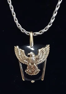 Collar colgante de ónix negro esterlina águila oro 10k 24" Franklin Mint vintage - Imagen 1 de 23