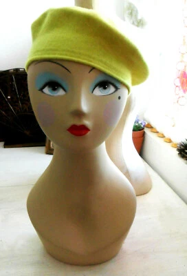 Vintage Authentic 60's French Yellow BERET Hat Felted Wool For Small Head or Kid - Image 1 of 4