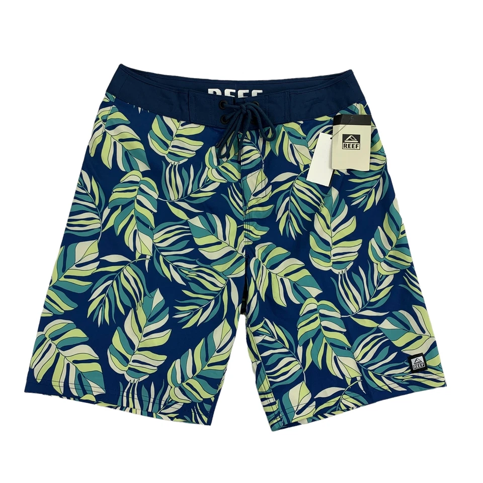 REEF Mens Alonso Leaf 4-Way Stretch 20" Board Shorts Blue 30