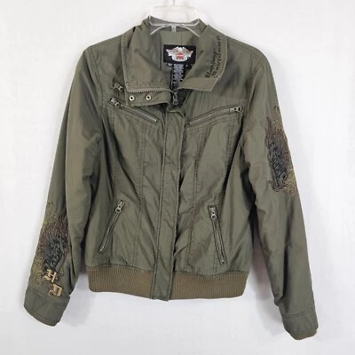 Chaqueta de bombardero Harley Davidson para mujer pequeña bordada verde BDU Foto 1 de 4