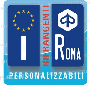 2 ADESIVI TARGA MOTO EUROPEA, RIFRANGENTI CON LOGO PIAGGIO E PROVINCIA, TUNING - Picture 1 of 2