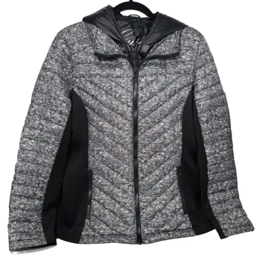 Guess Women's Gray/Black Winter Quilted Casual Puffer Hooded Jacket - Size M - Image 1 of 4
