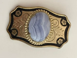 Vintage Gold Western Cowgirl Belt Buckle 3" Faux Blue Stone Metal Unused - Picture 1 of 7