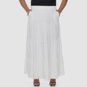 White Mark Women White Tiered Maxi Skirt Plus Size 2XL - Picture 1 of 3