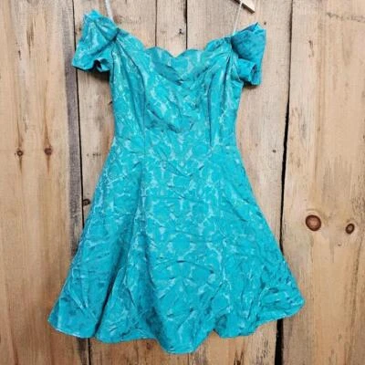 Винтажный Roberta вечернее платье коктейльное платье бирюзовый цветочный гобелен узор маленький - Изображение 1 из 4