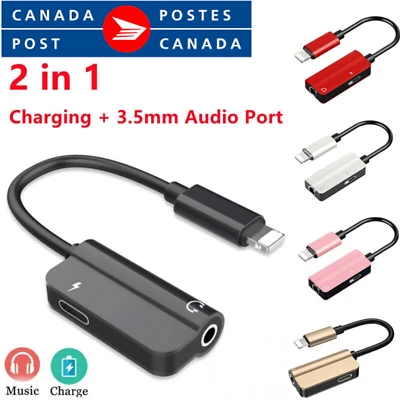 3.5mm Jack Adapter Headphone AUX Splitter and Charger For iPhone 14 13 12 11 X 8 - Image 1 of 4