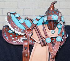 HORSE SADDLE WESTERN USED TRAIL BARREL RACING TWO TONE LEATHER TACK 13
