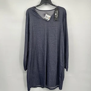 Neu mit Etikett Crazy Train Kleid Damen Gr. XL blau Faux Denim Langarm V-Ausschnitt Stretch - Bild 1 von 8