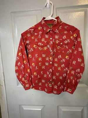 Девочек Wrangler длинным рукавом рубашка Western Cowgirl родео жемчуг Snap логотип Sz средний - Изображение 1 из 4