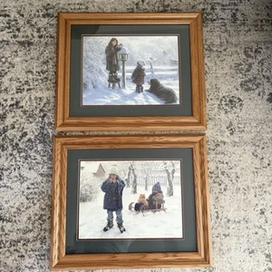 Robert Duncan gerahmte Drucke Winter Paar Kinder Schneedecke für die Chickadees - Bild 1 von 10