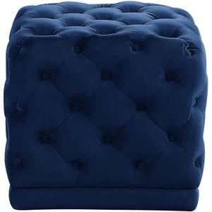 Pemberly Row Contemporary Upholstered Velvet Ottoman/Stool in Navy - Picture 1 of 8