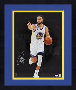 Gerahmtes Stephen Curry Warriors signiertes 16 x 20 zeigendes Foto - silberne Tinte - JSA - Bild 1 von 1