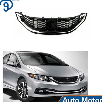 Front Upper Replacement Grille Chrome For 2013 2014 2015 Honda Civic Sedan Foto 1 de 4