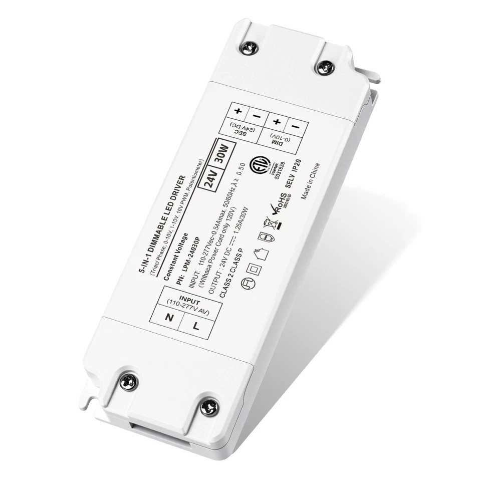 LED Dimmable Driver 24V Transformer for LED Lights Triac ELV/MLV 30W 120 to 2... - Image 1 of 4